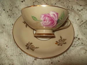 Vtg Gloria Fine Porcelain Cup & Saucer West Germany ~ Rose W/ Gold Pattern - Picture 1 of 3