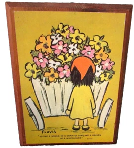 MCM 1969 FLAVIA Weedn BUZZA Holz Plakette Wandbild Romantik Floral WILDFLOWER CART - Bild 1 von 5