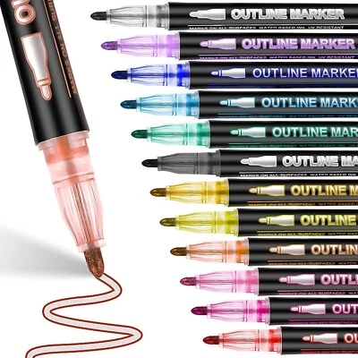 Super Sparkle Markers Double Line Outline Pens, 12 Colors Self Outline Metallic - Image 1 of 4