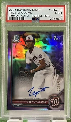 2022 Bowman Draft - Purple 1st Bowman Refractor Trey Lipscomb /250 PSA M9 - Image 1 of 2