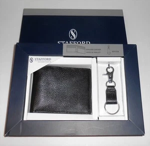 Stafford Essenrials Men's Genuine Leather Passcae Wallet & Key Fob Set Black NIB - Picture 1 of 2