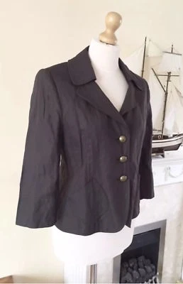 Chaqueta Blazer Basler Marrón Oscuro Tela Arrugada Talla 10 Foto 1 de 4