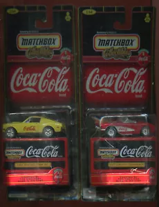 DUE (2) MATCHBOX AUTO COLLEZIONE COCO-COLA (D69) CORVETTE & MUSTANG - Foto 1 di 4