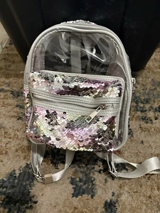 Olivia Miller Women’s Purple And Silver Sequined Clear backpack M27 - Picture 1 of 6