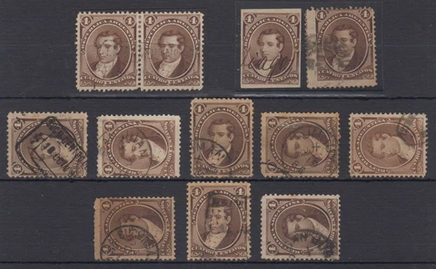 ARGENTINA 1873 Sc 23 SPECIALIZED GROUP 10 SINGLES & PAIR SHADES, PAPERS, CANCELS Cover