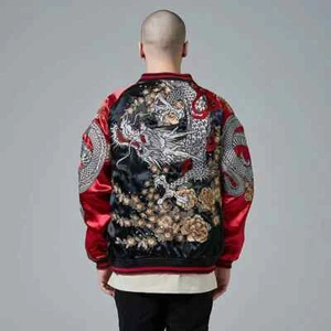 Herren Jacken Retro Chinesischer Drache Bestickt Trendy Baseballjacke - Bild 1 von 26