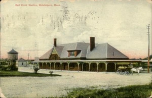 Middleboro, MA Rail Road Station Pferd & Wagen 1907 Massachusetts Postkarte - Bild 1 von 2