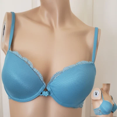 Sujetador vintage con aros push up de malla Lily of France 34B azul mar para mujer Foto 1 de 4