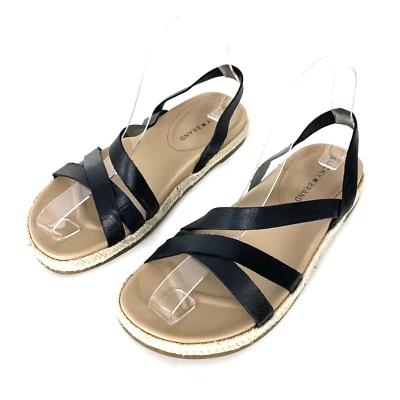 Lucky Brand Womens Daedil Sandal Size 7 Black Leather Upper Espadrille Slip On - Image 1 of 4