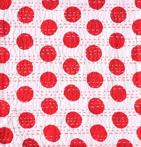 Indian Polka Dot Design Cotton Kantha Stitch C/Cover - Red -16"/41 cm - Picture 1 of 6