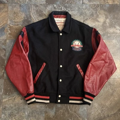 Vintage Louisville Slugger Wool and Leather Varsity Jacket Red Black Size Small - Image 1 of 4