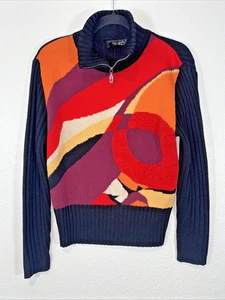 Laurel Italy Wollmischung Abstrakt Colorblock Zip Pullover Kunststrick Damen 38 - Bild 1 von 9