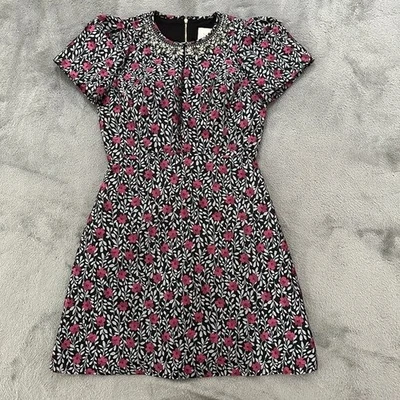 Vestido jacquard Kate Spade floral parque tamanho 0 manga curta coquetel casamento - Imagem 1 de 4