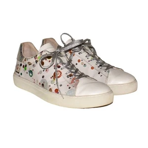 D.A.T.E $209 Primavera Estate Newman White Leather Sequin Dof Sneaker Size 8 - Picture 1 of 7