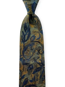Ermenegildo Zegna Vintage Seidenkrawatte Gold Blau Salbei Bronze Floral Paisley Italy - Bild 1 von 11