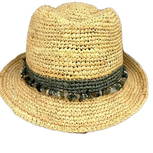 Wallaroo Tahiti Women's OS Brown Crystal Wide Brim Adjustable Fedora Sun Hats - Picture 1 of 10
