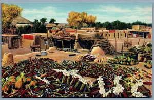 Leinen Postkarte Erntezeit Santa Clara Indianer Pueblo New Mexico Maiskürbis - Bild 1 von 2
