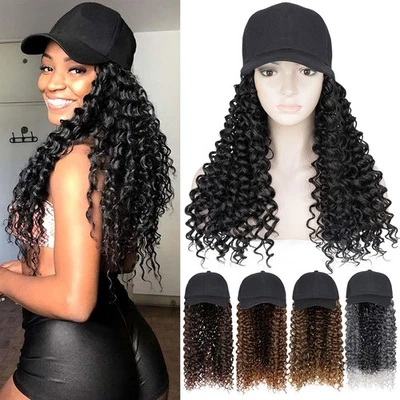 Boné de beisebol da moda com cabelo longo água ondulado torção cabelo perucas boné para mulheres - Imagem 1 de 4