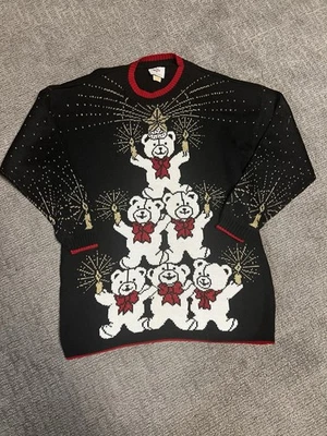 VTG Nutcracker bear white gold black Christmas sweater size large - Image 1 of 4
