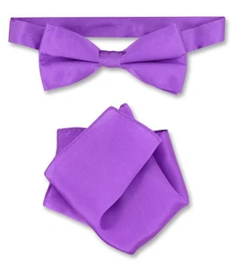 Biagio 100% Silk BowTie Solid Purple Indigo Color Mens Bow Tie and Handkerchief - Imagen 1 de 1