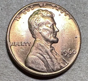 1960-D Lincoln Memorial Cent Penny Doppelfehler, falsch ausgerichtet, gedreht, gefüllt R lesen - Bild 1 von 9