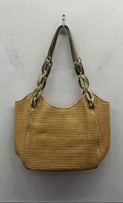 Сумка наплечная Michael Kors желтовато-коричневая тканая соломенная золотая цепочка звено сумка с короткими ручками - Изображение 1 из 4