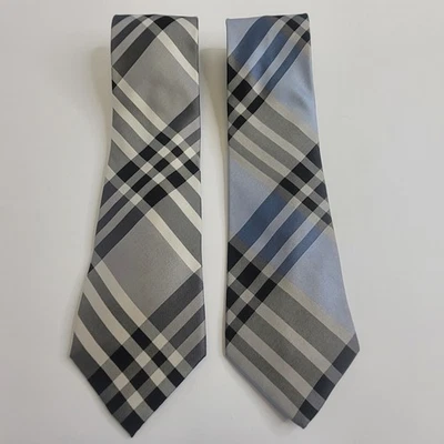 LOTE de 2 corbatas para hombre 100 % seda X largas Calvin Klein negras/grises y azules/grises a rayas Foto 1 de 4