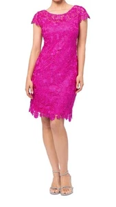 XSCAPE FUCHSIA SPITZE KAPUZENÄRMEL ETUIKLEID GRÖSSE 8 - Bild 1 von 6