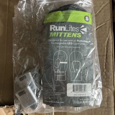 runLites Mittens Black Running Fleece Gloves size Small with battery - Image 1 of 4