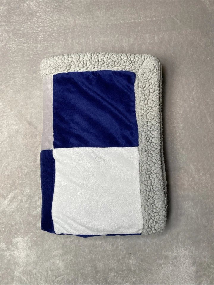 KOALA BABY Blue Gray White Squares Patchwork Baby Blanket Soft Grey Sherpa 30x40 - Image 1 of 4