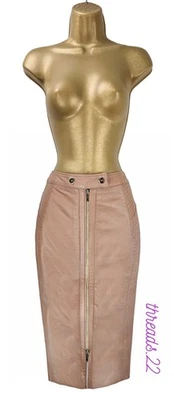 BNWT Karen Millen UK12 US8 Nappa Leather Zip Through Biker Pencil Skirt Tan £285 - Image 1 of 4