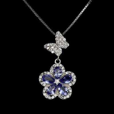 Collar de plata de ley 925 pera tanzanita 5x3 mm piedras preciosas naturales joyería 18 pulgadas Foto 1 de 4