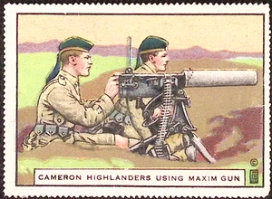 WW1 Cameron Highlanders with a Maxim Gun Poster Stamp c1915 1,75x2,5" - Bild 1 von 2