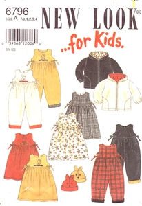 New Look 6796 ~ Niños/Niños Pequeños EDADES 1/2 - 4 ~ Chaqueta ~ Vestido ~ Mameluco y Sombrero - Imagen 1 de 4