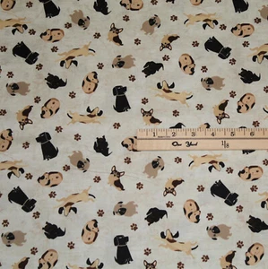 A Dog's Life Corgi Pug Daschund Lab Paw Prints Rescue Fabric 1/2 Yard #Y3363 - Picture 1 of 2