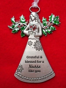 NEW Holly Angel Ornament, "Grateful & blessed for a Nurse like you", by Ganz - Picture 1 of 4