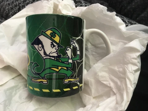 Notre Dame Fighting Irish Green Coffee Mug Enesco 2002 Vintage NWT Cover