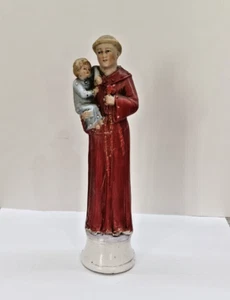 Antique Bisque Porcelain Statue Polychrome Saint Antoine Child Holy Religion 6" - Picture 1 of 5