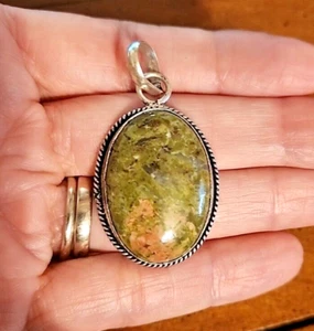 Unakite Jasper Healing Gemstone 925 Sterling Silver Pendant #121A - Picture 1 of 4