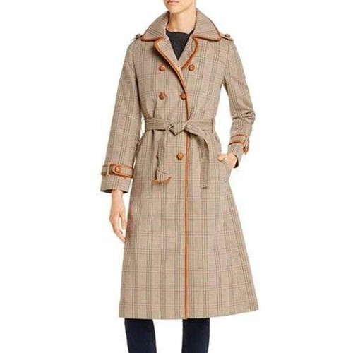 Trench cappotto Tory Burch a quadri 14 doppiopetto cintura vita colletto tasca nuovo con etichette