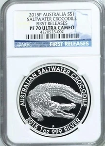 2015 Australian Saltwater Crocodile 1oz Silver Proof Coin NGC PF 70 UC FR - Picture 1 of 5