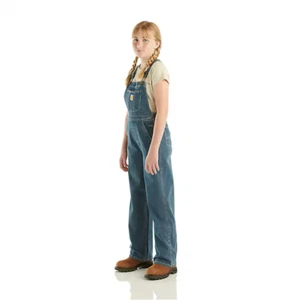 NWT Girls' Carhartt Size 14 Medium Wash Unlined Denim Bib Overalls Model CM 9739 - Picture 1 of 3