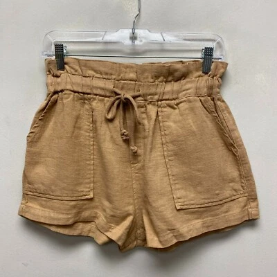 Blank NYC Women Beige Drawstring Slash Pocket High Rise Ramie Paperbag Shorts XS - Image 1 of 4