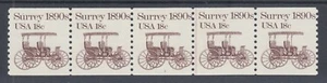 US Sc 1907 MNH. 1982 18c dark brown Surrey, Plate #1 coil strip of 5 - Picture 1 of 1