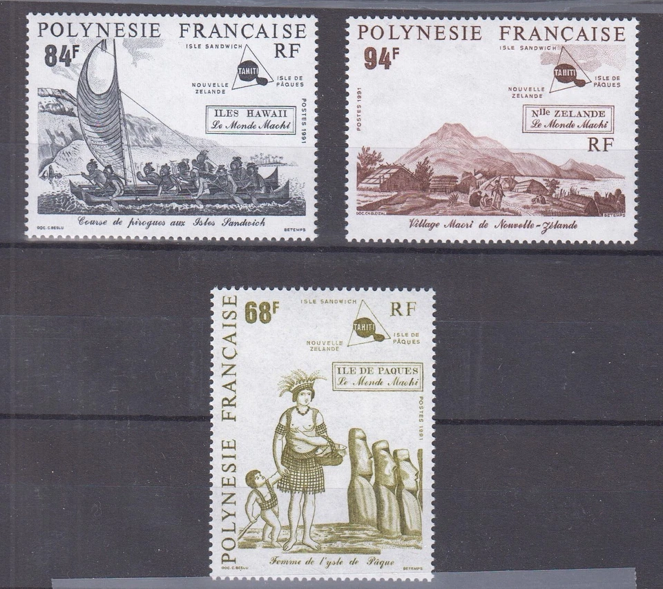 French Polynesia - 1991 - 19th Century Scenes, Sc 560 - 562, Unmounted, MNH - Image 1 of 1