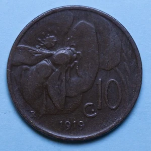 VITTORIO EMANUELE III 10 CENTESIMI 1919 APE RARA MB RAME REGNO ITALIA COPPER - Foto 1 di 2