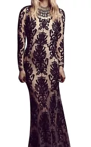 Neu mit Etikett For Love & Lemons Ethereal Maxikleid barock schwarz transparent hinten offen XS - Bild 1 von 8