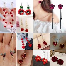Silver Plated Red Color Tassel Stud Earrings Dangle Women Luxury Wedding Jewelry