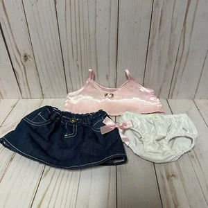 Build A Bear Outfit Pink Top Jean Skirt Underwear Bow - Picture 1 of 11