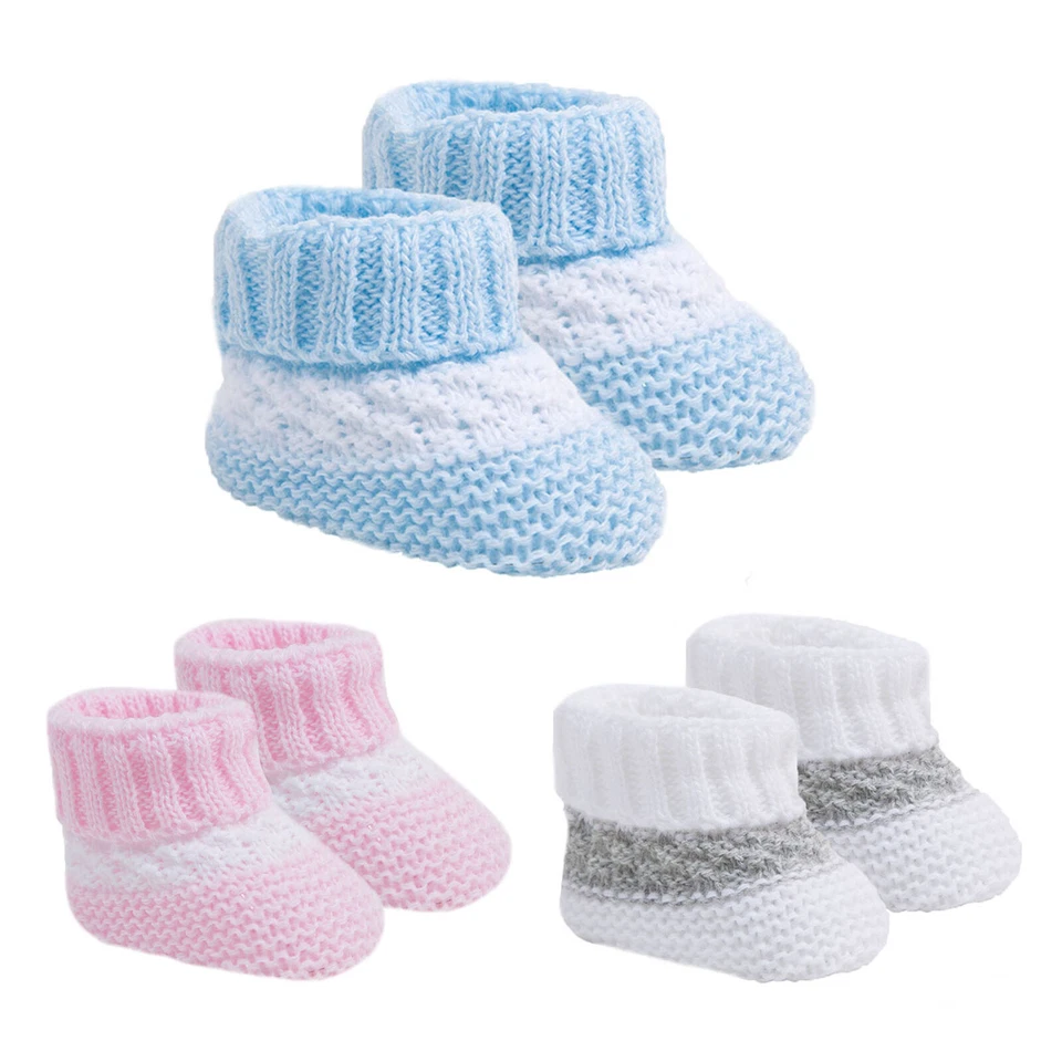 SOFT TOUCH Newborn Baby Boys Girls Knitted Booties With Stripe Mesh Bootees 0-3 Months S437